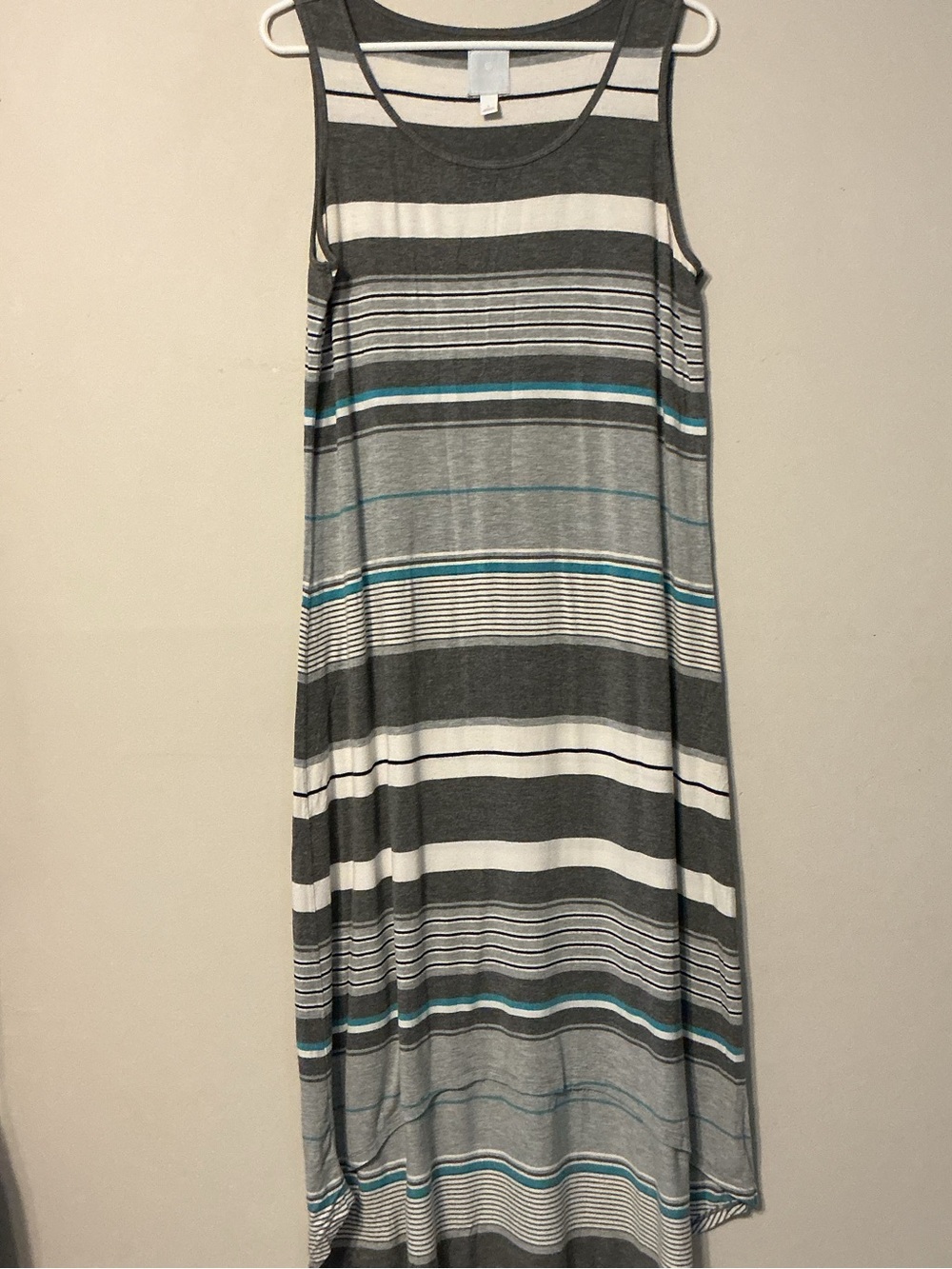 Sunday Striped Maxi Dress in Gray, White and Teal